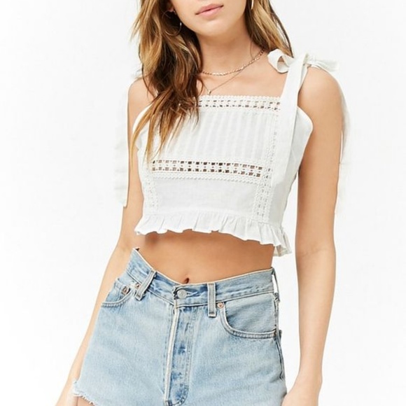NWOT Crochet Linen-Blend Crop Top - Picture 2 of 3
